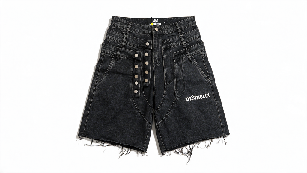 M3MORIX Black Layered Denim Shorts