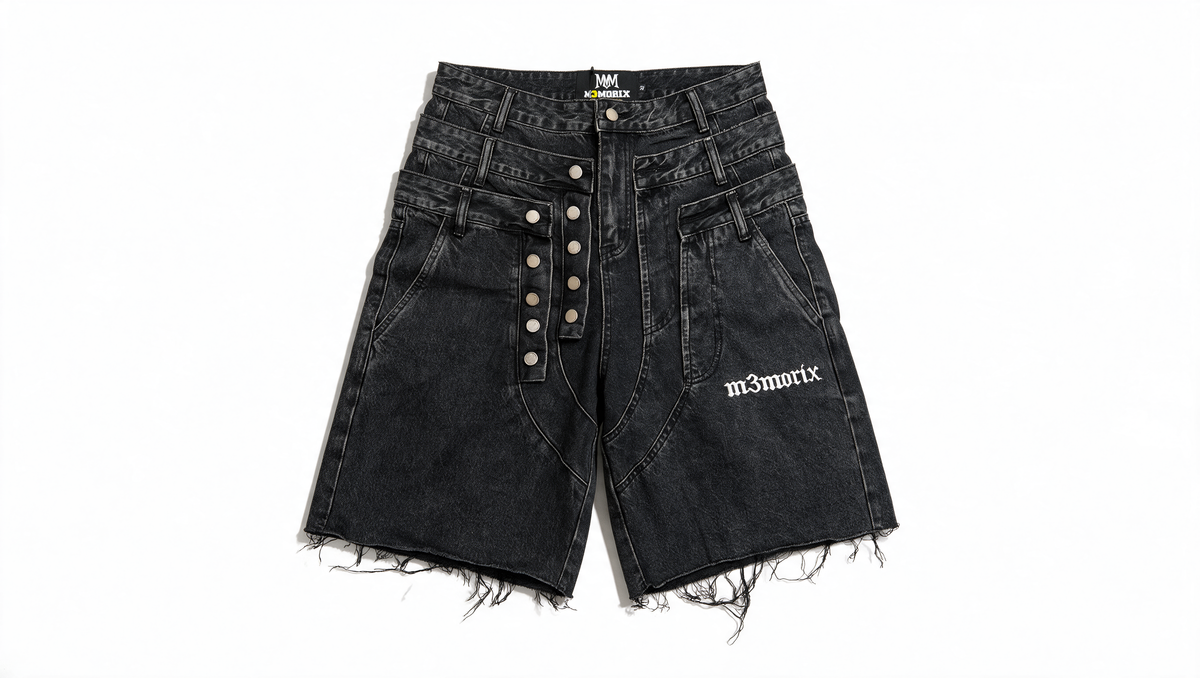 M3MORIX Black Layered Denim Shorts