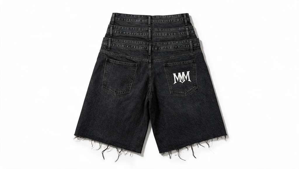 M3MORIX Black Layered Denim Shorts