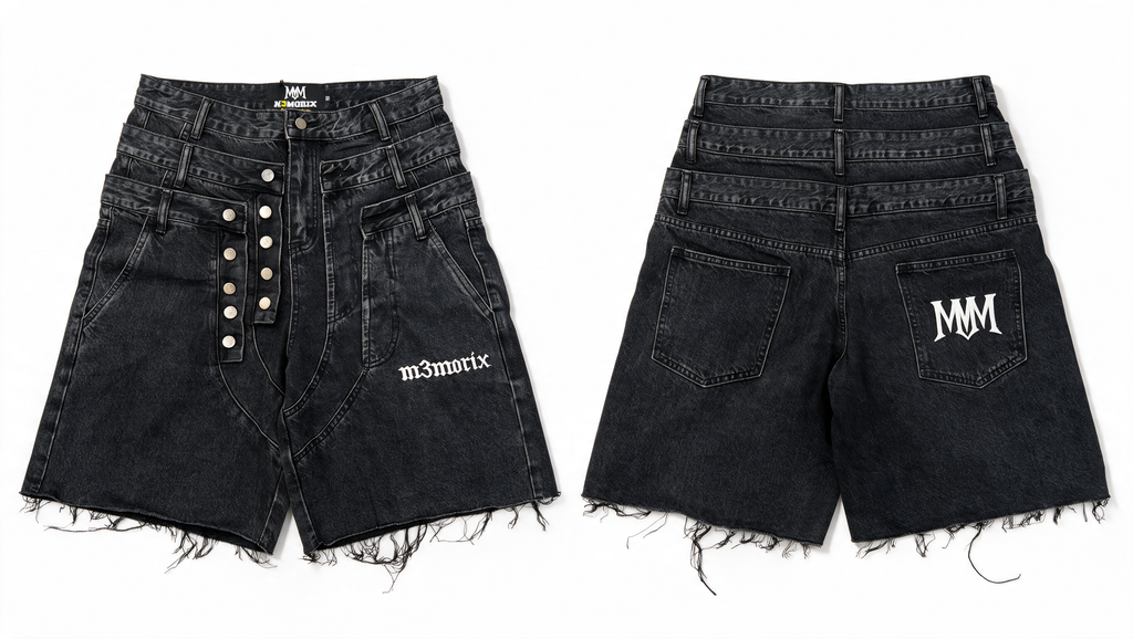 M3MORIX Black Layered Denim Shorts