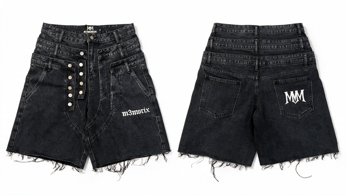 M3MORIX Black Layered Denim Shorts