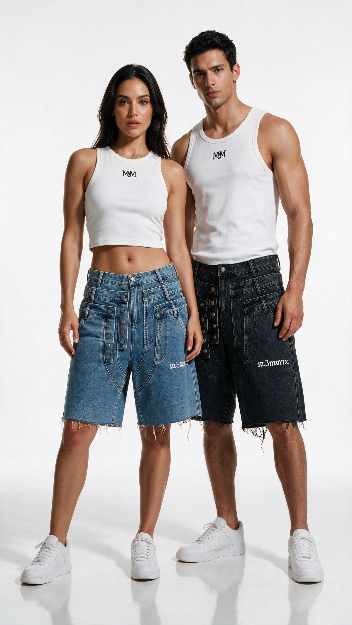 M3MORIX Layered Denim Shorts